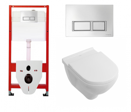 Комплект 3 в 1 инсталляция для унитазов Tece Tecespring S955201 + Унитаз подвесной Villeroy & Boch O Novo Directflush с кнопкой глянцевой хром