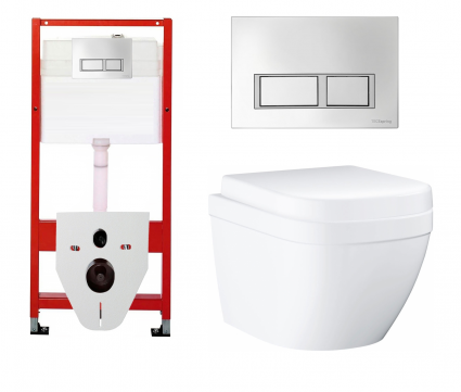 Комплект 3 в 1 инсталляция для унитазов Tece Tecespring S955201 + Унитаз подвесной Grohe Euro Ceramic 3920600 с кнопкой глянцевой хром 