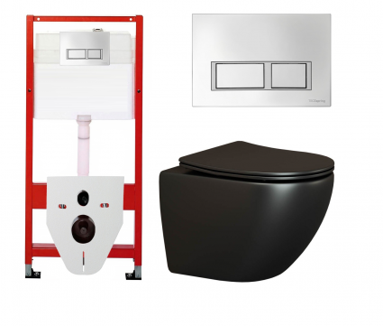 Комплект 3 в 1 инсталляция для унитазов Tece Tecespring S955201 + Унитаз подвесной Ceramica Nova Metropol CN4002MB черный с кнопкой глянцевой хром
