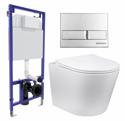 Комплект 3 в 1 инсталляция Berges Wasserhaus Novum L3 + Унитаз Vincea Piatti VT1-11 + кнопка хром