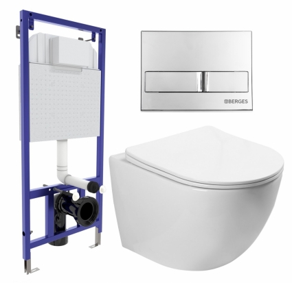 Комплект 3 в 1 инсталляция Berges Wasserhaus Novum L3 + Унитаз подвесной SantiLine SL-5005 + кнопка хром