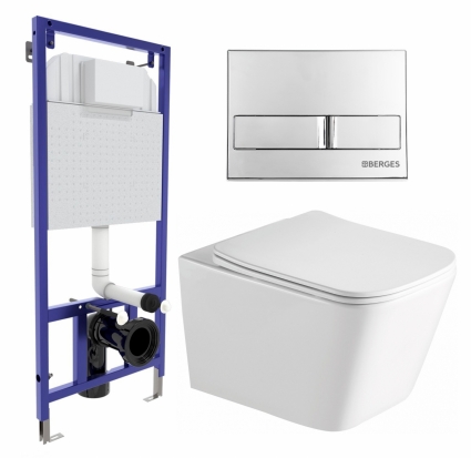 Комплект 3 в 1 инсталляция Berges Wasserhaus Novum L3 + Унитаз подвесной SantiLine SL-5007 + кнопка хром