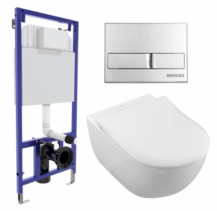 Комплект 3 в 1 инсталляция Berges Wasserhaus Novum L3 + Унитаз подвесной Villeroy & Boch Subway 2.0 5614R201 + кнопка хром