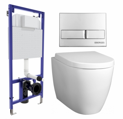 Комплект 3 в 1 инсталляция Berges Wasserhaus Novum L3 + Унитаз подвесной BelBagno Marino + кнопка хром
