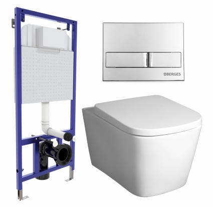 Комплект 3 в 1 инсталляция Berges Wasserhaus Novum L3 + Унитаз подвесной BelBagno Albano BB120CHR + кнопка хром