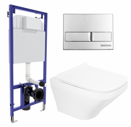 Комплект 3 в 1 инсталляция Berges Wasserhaus Novum L3 + Унитаз подвесной BelBagno Sela BB3201CHR + кнопка хром