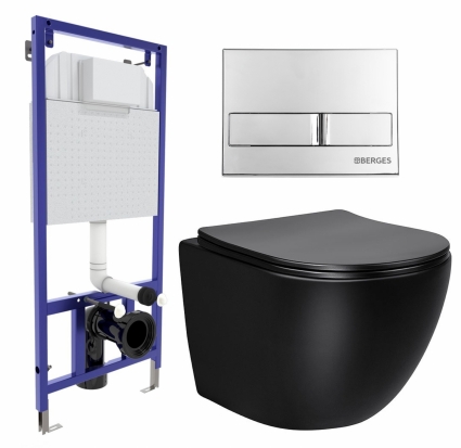 Комплект 3 в 1 инсталляция Berges Wasserhaus Novum L3 + Унитаз Vincea Globo VT1-14MB + кнопка хром