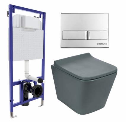 Комплект 3 в 1 инсталляция Berges Wasserhaus Novum L3 + Унитаз подвесной Weltwasser WW SK Gelbach 041 MT-GR + кнопка хром