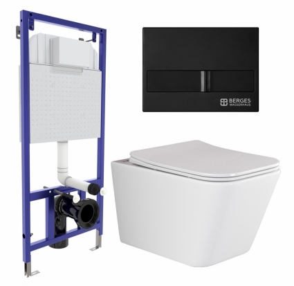 Комплект 3 в 1 инсталляция Berges Wasserhaus Novum L5 + Унитаз подвесной Ceramica Nova Metric Rimless CN3007 + кнопка черная