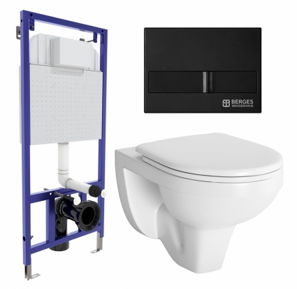 Комплект 3 в 1 инсталляция Berges Wasserhaus Novum L5 + Унитаз подвесной Berges Wasserhaus Gamma 081105 + кнопка черная