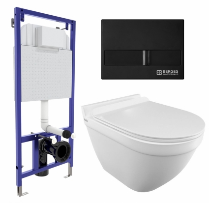 Комплект 3 в 1 инсталляция Berges Wasserhaus Novum L5 + Унитаз подвесной Iddis Cloud CLORDSEi25 + кнопка черная