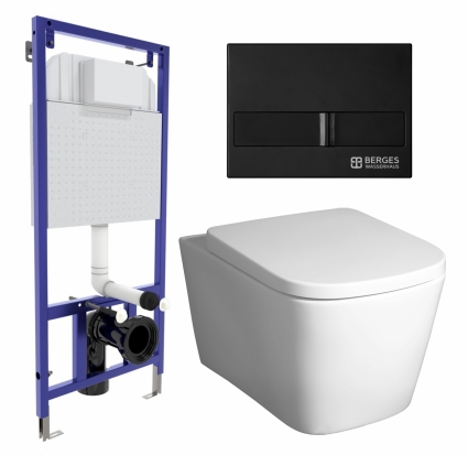 Комплект 3 в 1 инсталляция Berges Wasserhaus Novum L5 + Унитаз подвесной BelBagno Albano BB120CHR + кнопка черная