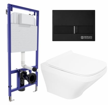 Комплект 3 в 1 инсталляция Berges Wasserhaus Novum L5 + Унитаз подвесной BelBagno Sela BB3201CHR + кнопка черная