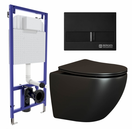 Комплект 3 в 1 инсталляция Berges Wasserhaus Novum L5 + Унитаз подвесной Ceramica Nova Metropol CN4002MB + кнопка черная