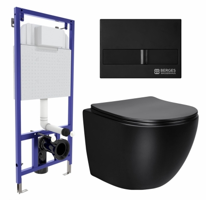 Комплект 3 в 1 инсталляция Berges Wasserhaus Novum L5 + Унитаз Vincea Globo VT1-14SMB + кнопка черная