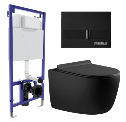 Комплект 3 в 1 инсталляция Berges Wasserhaus Novum L5 + Унитаз подвесной Aquanet Cetus 287008 + кнопка черная