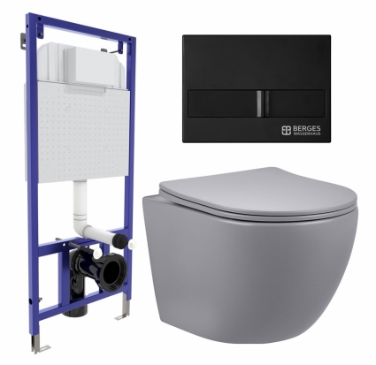 Комплект 3 в 1 инсталляция Berges Wasserhaus Novum L5 + Унитаз подвесной Vincea Globo VT1-14SMG + кнопка черная