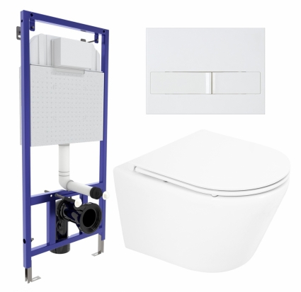 Комплект 3 в 1 инсталляция Berges Wasserhaus Novum L1 + Унитаз подвесной BelBagno Tre BB8001CHR/SC + кнопка белая
