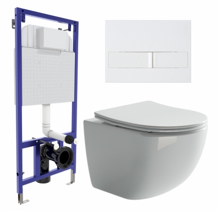 Комплект 3 в 1 инсталляция Berges Wasserhaus Novum L1 +  Унитаз подвесной Ceramica Nova Forma CN3009 + кнопка белая