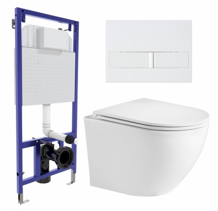 Комплект 3 в 1 инсталляция Berges Wasserhaus Novum L1 + Подвесной унитаз WeltWasser Merzbach 043 GL-WT + кнопка белая