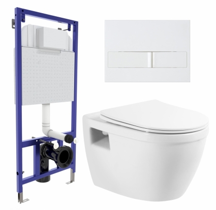Комплект 3 в 1 инсталляция Berges Wasserhaus Novum L1 + Унитаз подвесной BelBagno Loto BB070CHR/SC + кнопка белая