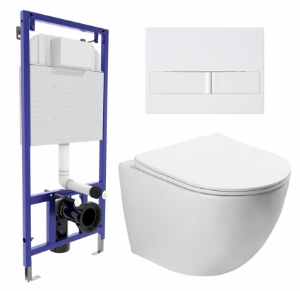 Комплект 3 в 1 инсталляция Berges Wasserhaus Novum L1 + Унитаз подвесной SantiLine SL-5005 + кнопка белая