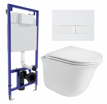 Комплект 3 в 1 инсталляция Berges Wasserhaus Novum L1 + Подвесной унитаз WeltWasser Telbach 004 GL-WT + кнопка белая