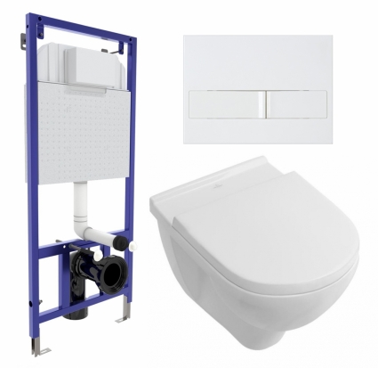 Комплект 3 в 1 инсталляция Berges Wasserhaus Novum L1 + Унитаз подвесной Villeroy & Boch O Novo Directflush + кнопка белая