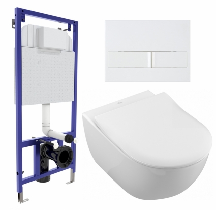 Комплект 3 в 1 инсталляция Berges Wasserhaus Novum L1 + Унитаз подвесной Villeroy & Boch Subway 2.0 5614R201 + кнопка белая