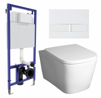 Комплект 3 в 1 инсталляция Berges Wasserhaus Novum L1 + Унитаз подвесной BelBagno Albano BB120CHR + кнопка белая