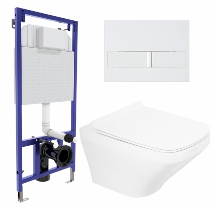 Комплект 3 в 1 инсталляция Berges Wasserhaus Novum L1 + Унитаз подвесной BelBagno Sela BB3201CHR + кнопка белая