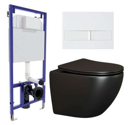 Комплект 3 в 1 инсталляция Berges Wasserhaus Novum L1 + Унитаз подвесной Ceramica Nova Metropol CN4002MB + кнопка белая