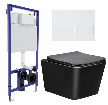 Комплект 3 в 1 инсталляция Berges Wasserhaus Novum L1 + Унитаз Vincea Q-Line VT1-12MB + кнопка белая