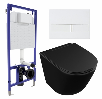 Комплект 3 в 1 инсталляция Berges Wasserhaus Novum L1 + Унитаз подвесной Owl 1975 Vind Cirkel-H Matt Black OWLT190305 + кнопка белая