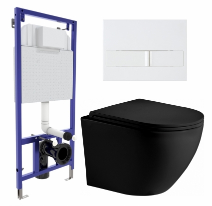 Комплект 3 в 1 инсталляция Berges Wasserhaus Novum L1 + Унитаз подвесной Weltwasser WW Merzbach 043 MT-BL + кнопка белая