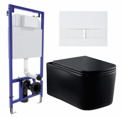 Комплект 3 в 1 инсталляция Berges Wasserhaus Novum L1 + Унитаз Vincea Ultra Rimless VT1-32MB + кнопка белая
