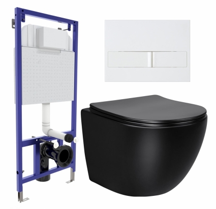 Комплект 3 в 1 инсталляция Berges Wasserhaus Novum L1 + Унитаз Vincea Globo VT1-14SMB + кнопка белая