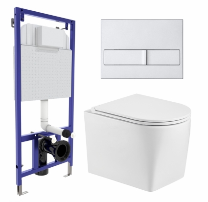 Комплект 3 в 1 инсталляция Berges Wasserhaus Novum L2 + Унитаз подвесной WeltWasser Nesenbach 004 GL-WT + кнопка хром матовая