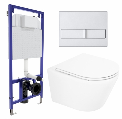 Комплект 3 в 1 инсталляция Berges Wasserhaus Novum L2 + Унитаз подвесной BelBagno Tre BB8001CHR/SC + кнопка хром матовая