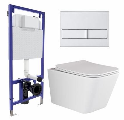 Комплект 3 в 1 инсталляция Berges Wasserhaus Novum L2 + Унитаз подвесной Ceramica Nova Metric Rimless CN3007 + кнопка хром матовая