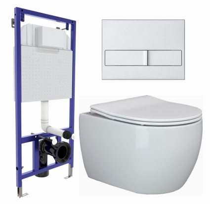 Комплект 3 в 1 инсталляция Berges Wasserhaus Novum L2 + Унитаз подвесной Ceramica Nova Play CN3001 + кнопка хром матовая