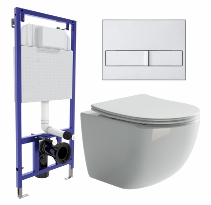 Комплект 3 в 1 инсталляция Berges Wasserhaus Novum L2 + Унитаз подвесной Ceramica Nova Forma CN3009 + кнопка хром матовая
