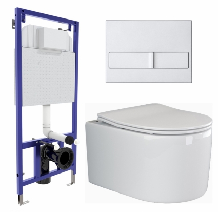 Комплект 3 в 1 инсталляция Berges Wasserhaus Novum L2 + Унитаз подвесной Ceramica Nova Moments CN3003 + кнопка хром матовая