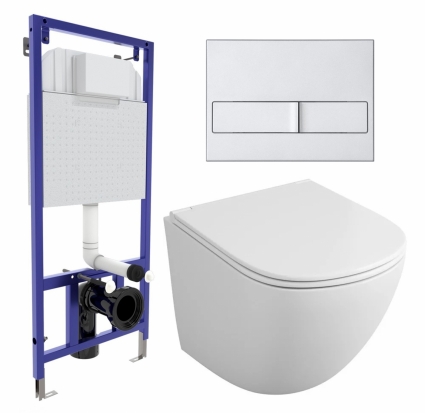 Комплект 3 в 1 инсталляция Berges Wasserhaus Novum L2 + Унитаз подвесной Owl 1975 Cirkel-H OWLT190302 + кнопка хром матовая
