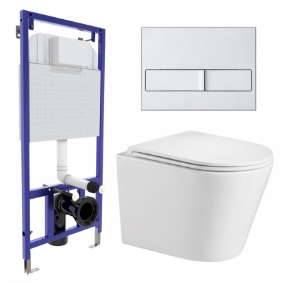 Комплект 3 в 1 инсталляция Berges Wasserhaus Novum L2 + Подвесной унитаз WeltWasser Salzbach 043 GL-WT + кнопка хром матовая
