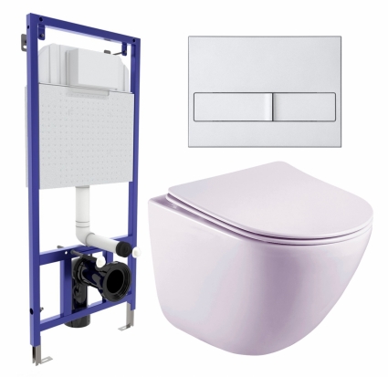 Комплект 3 в 1 инсталляция Berges Wasserhaus Novum L2 + Унитаз подвесной Esbano Lotus ESUPLOTUW + кнопка хром матовая
