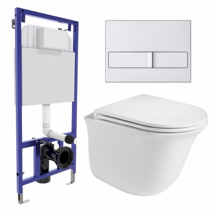 Комплект 3 в 1 инсталляция Berges Wasserhaus Novum L2 + Подвесной унитаз WeltWasser Telbach 004 GL-WT + кнопка хром матовая