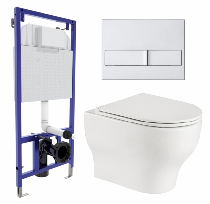 Комплект 3 в 1 инсталляция Berges Wasserhaus Novum L2 + Подвесной унитаз WeltWasser Erlenbach 004 GL-WT + кнопка хром матовая
