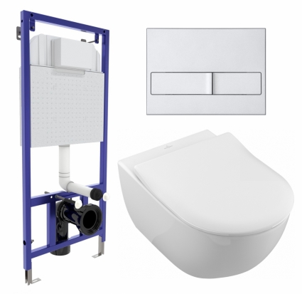Комплект 3 в 1 инсталляция Berges Wasserhaus Novum L2 + Унитаз подвесной Villeroy & Boch Subway 2.0 5614R201 + кнопка хром матовая