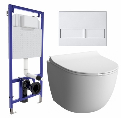 Комплект 3 в 1 инсталляция Berges Wasserhaus Novum L2 + Унитаз подвесной VitrA Sento 7748В003-0075 + кнопка хром матовая
